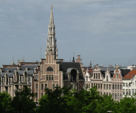 View of Brussel's Town Hall (Hotel de Ville) from Mont des Arts